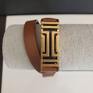 Tory Burch Fitbit Double Wrap Bracelet Gold Tone with Brown Leather Strap